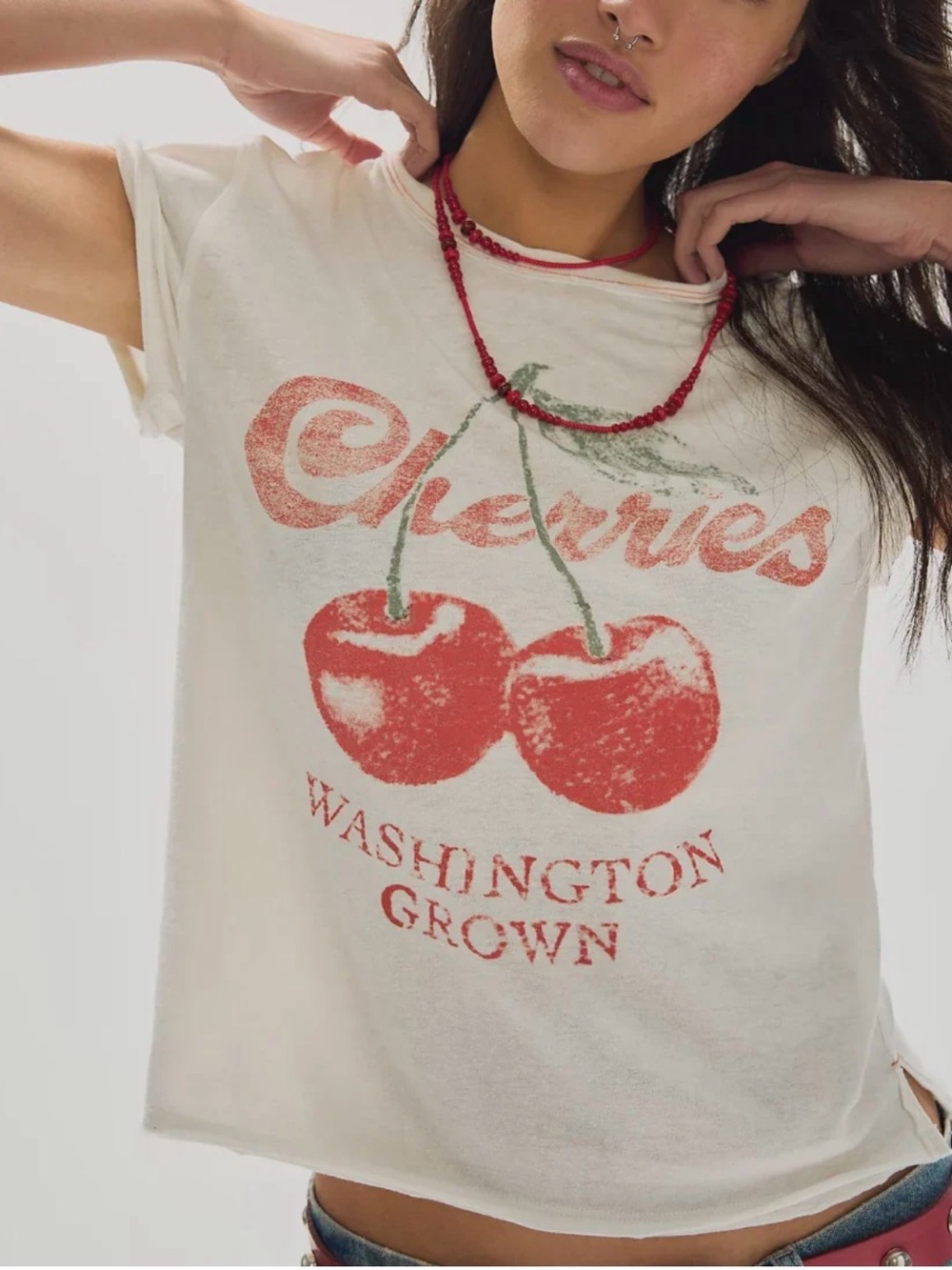 NWOT Free People We The Free Nova Graphic Tee in Cherry Combo - Size Large